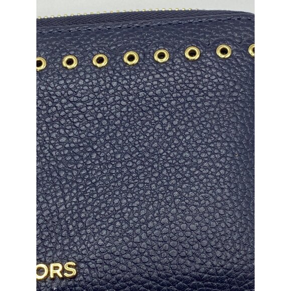 Michael Kors Navy Leather Wristlet Wallet With Gold Stud Detailing & Zipper Clos - Picture 6 of 13